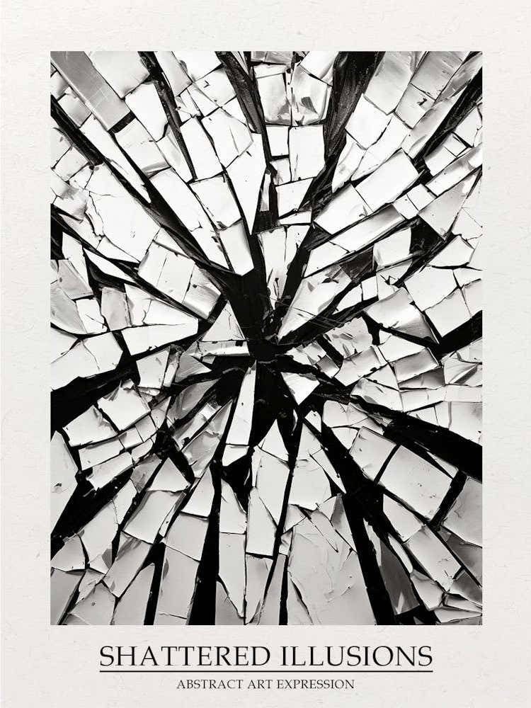 Shattered Illusions Abstract Black And White 8 Poster
