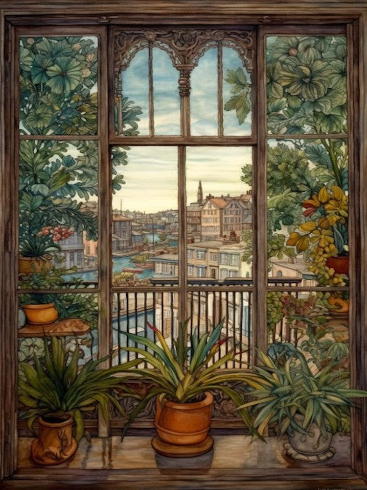 A Window View Of San Francisco In The Style Of Art Nouveau 2