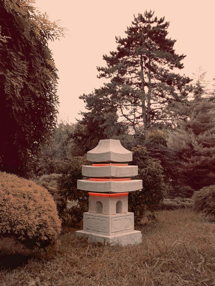 Asian Garden. Japanese garden. Vintage art print.
