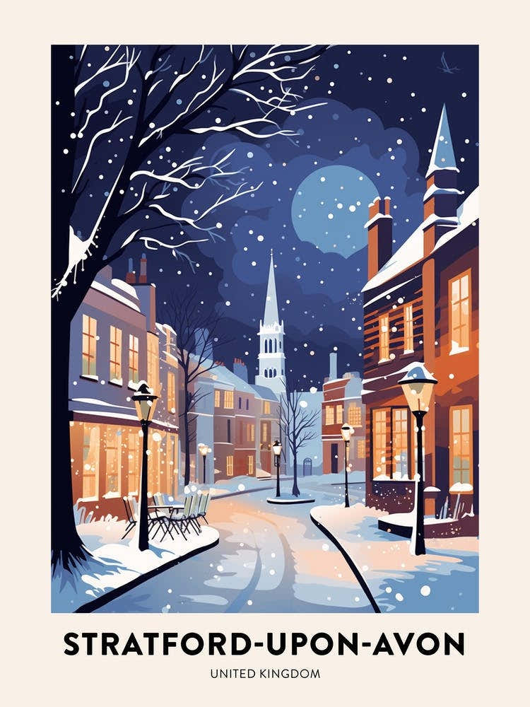Winter Night  Travel Poster Stratford Upon Avon United Kingdom 3