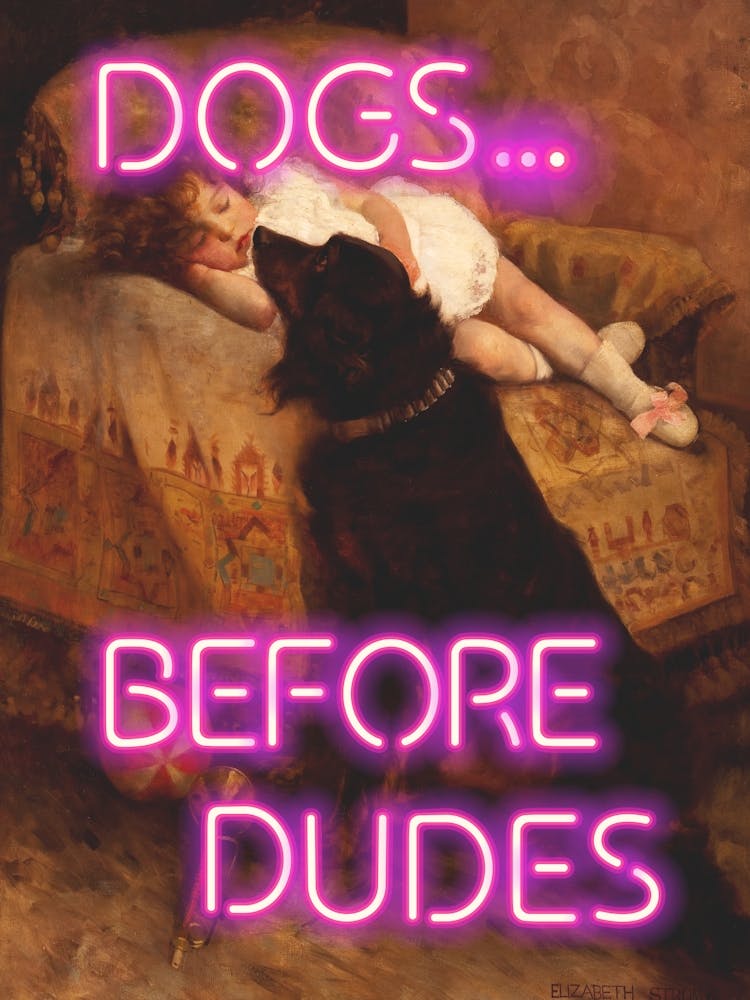 Dogs before dudes - Vintage altered art - dog lovers gift