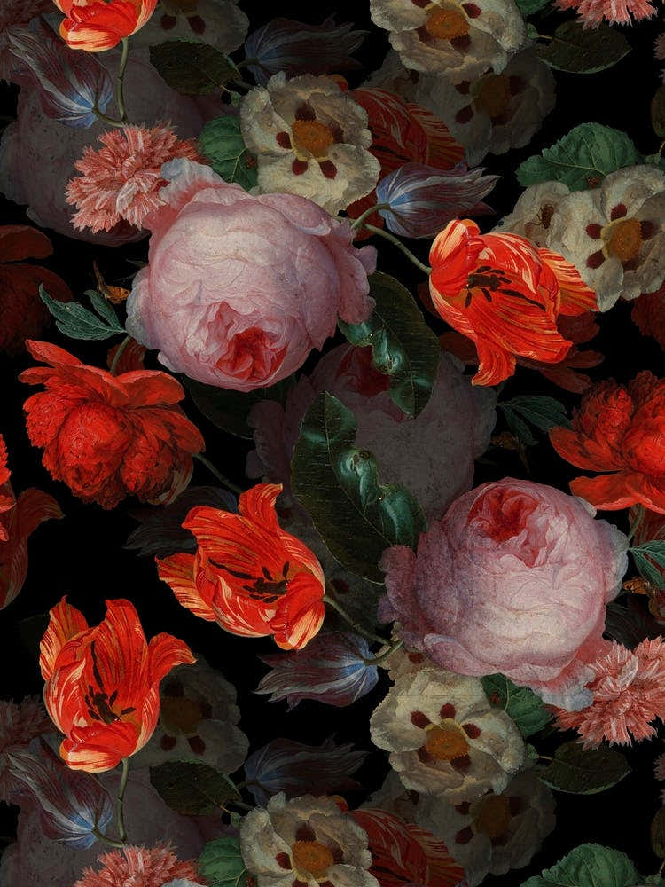 Antique Jan Davidsz De Heem Flowers Night Garden