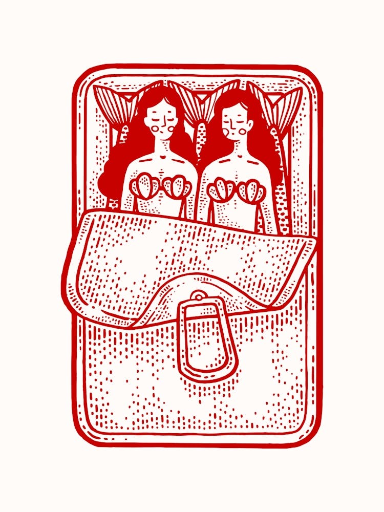 Mermaid Sardines Red Print