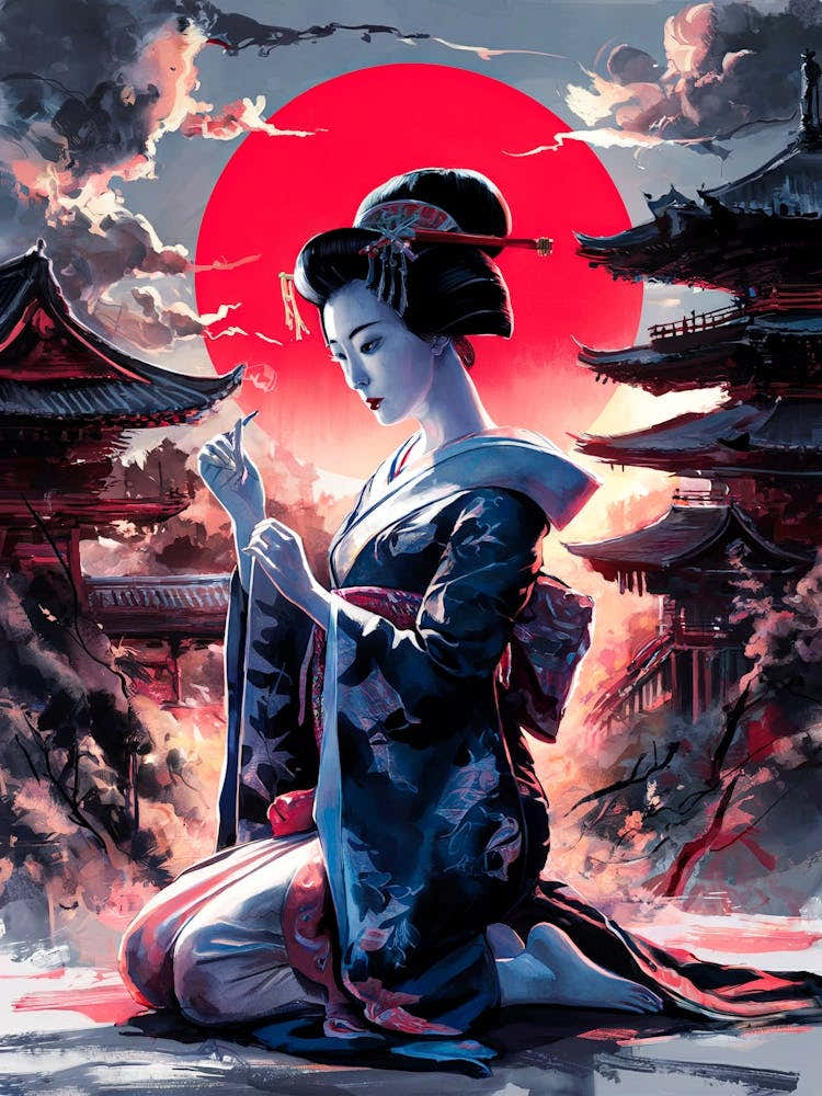 Beautiful Japanese Geisha Girl Art Painting #2