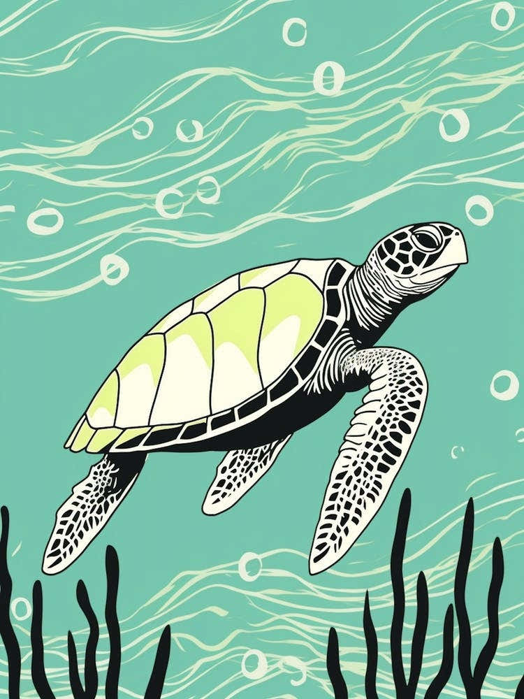Simple Aqua Sea Turtle Illustration 1