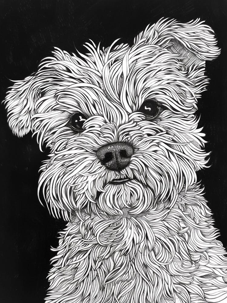 Maltese Dog Line Drawing Sketch 2