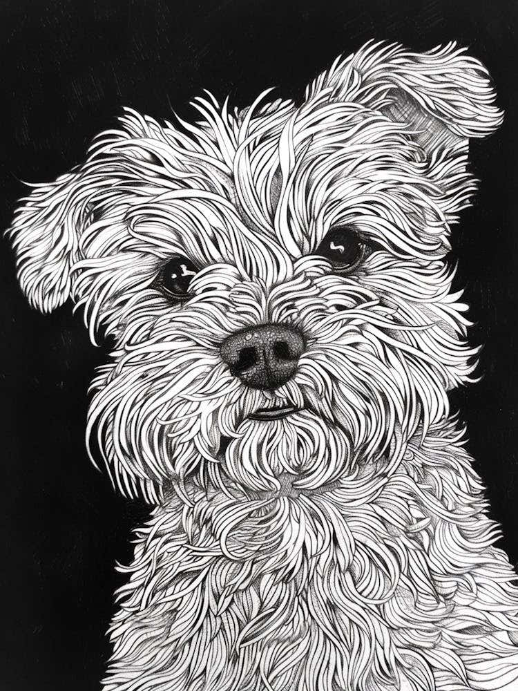 Maltese Dog Line Drawing Sketch 2