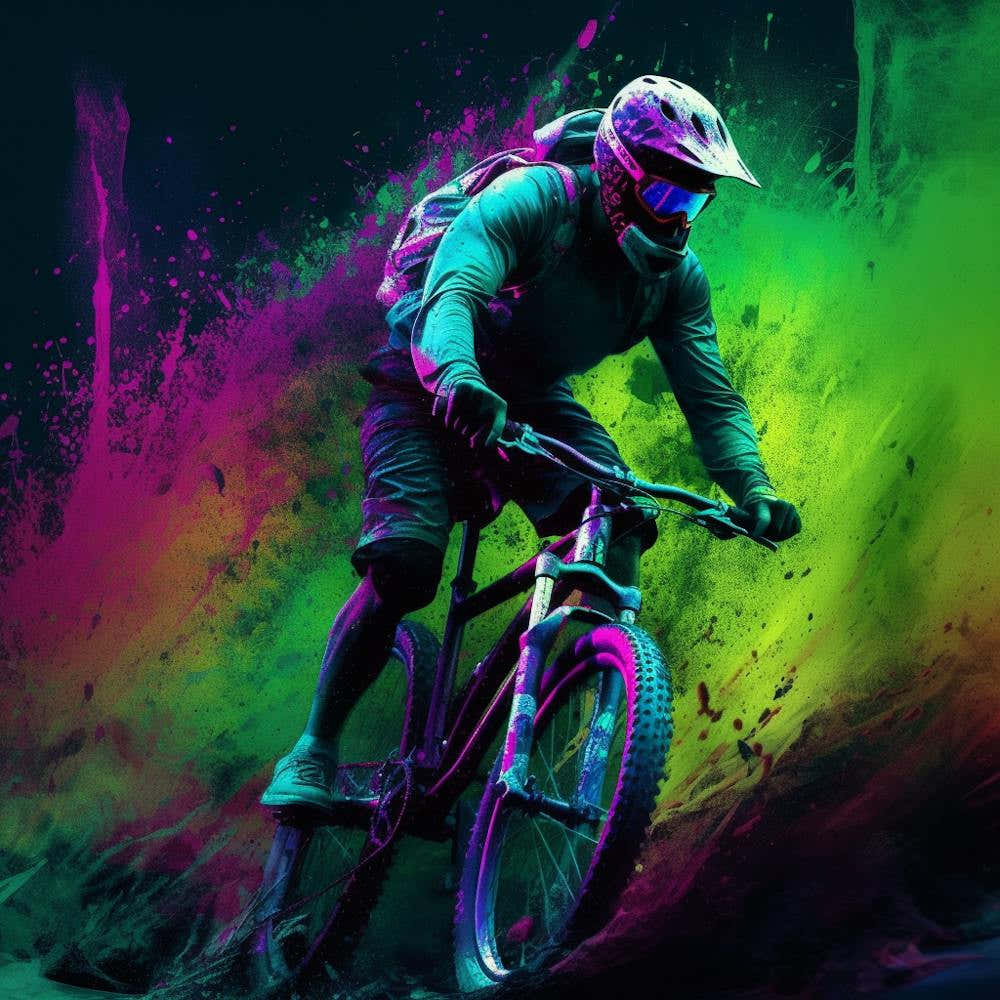 Mountain Biker In Colorful Powder
