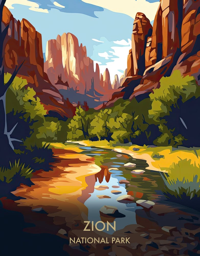 Zion National Park Travel Poster Illustration Style 6