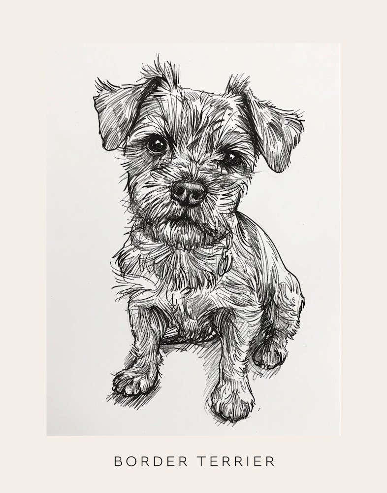 Border Terrier Dog Line Sketch 3 Poster
