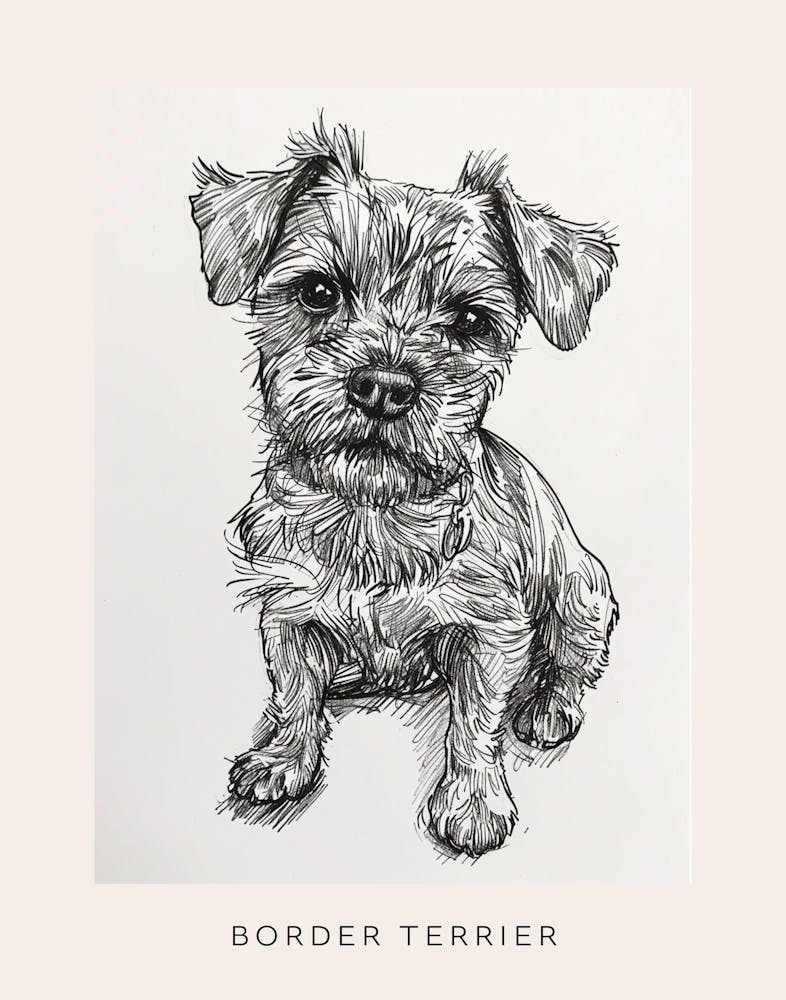Border Terrier Dog Line Sketch 3 Poster
