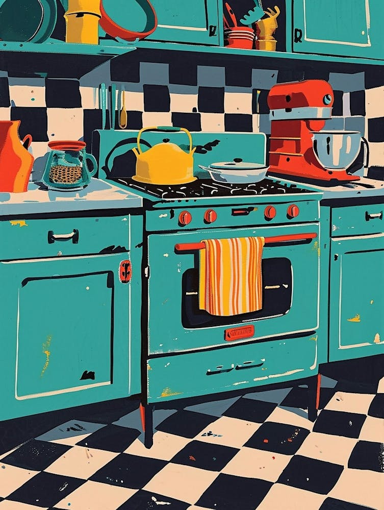 Retro Tiled Kitchen Illustration 2