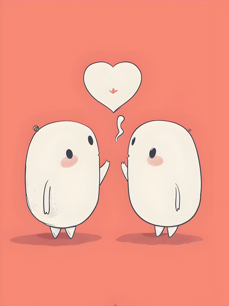 Two White Cartoons With Hearts
