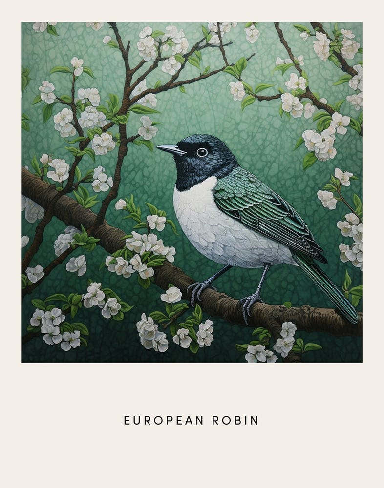 Ohara Koson Inspired Bird Painting European Robin 3 Poster