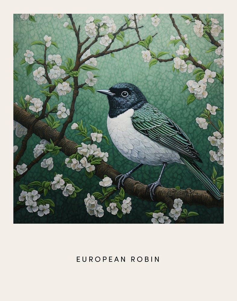 Ohara Koson Inspired Bird Painting European Robin 3 Poster