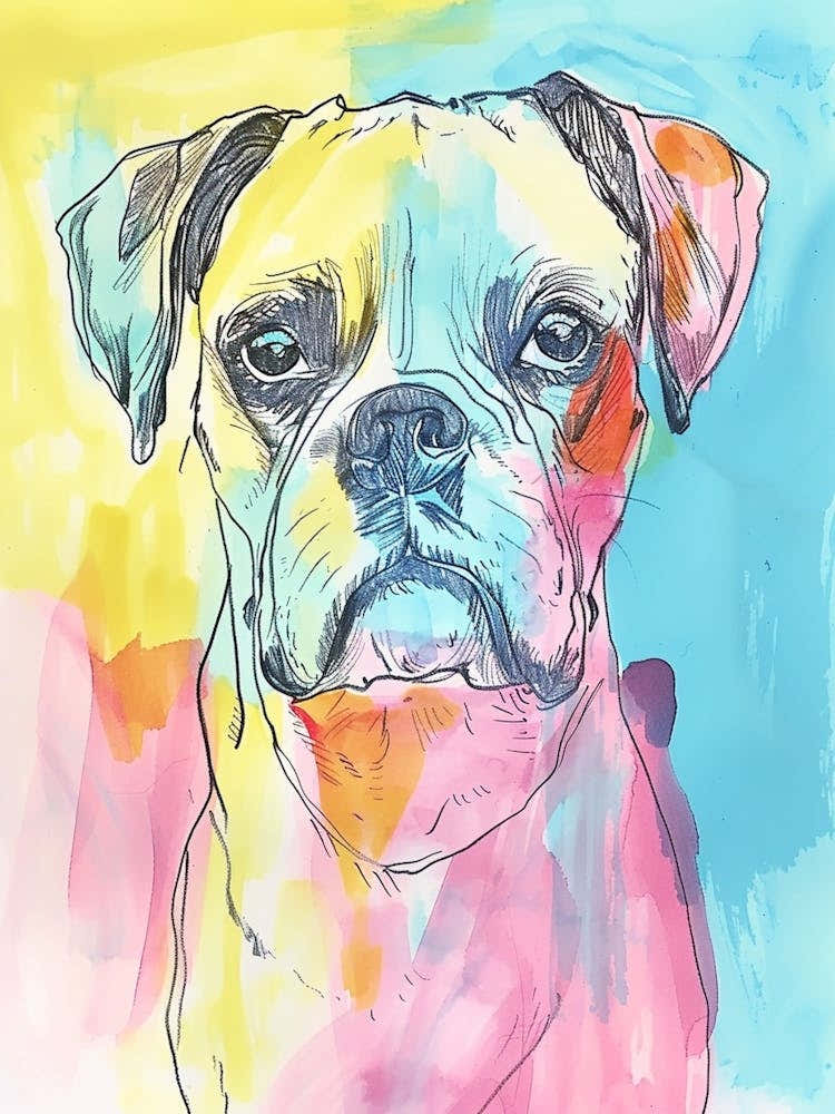 Pastel Boxer Dog Watercolour Illustration