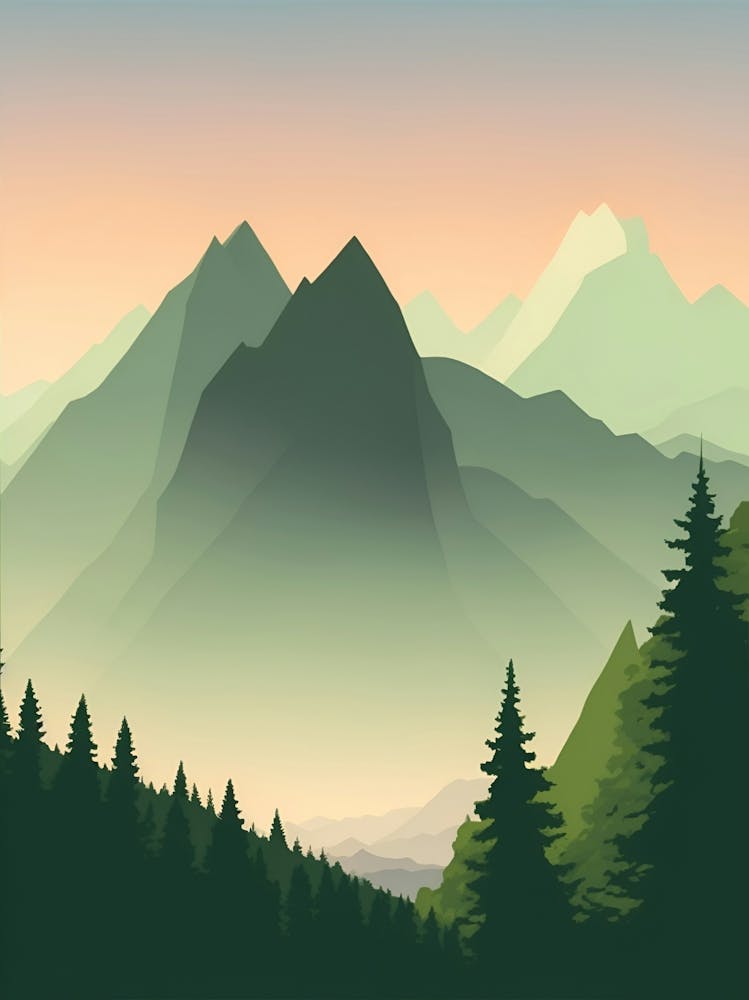 Misty Mountains Vertical Composition In Green Tone 4