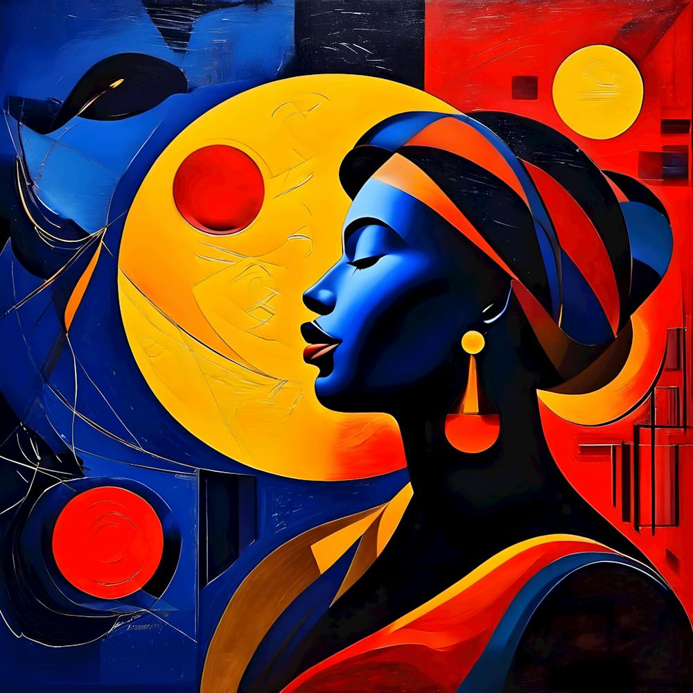 Portrait Art, Vibrant Colors Afro-American Woman