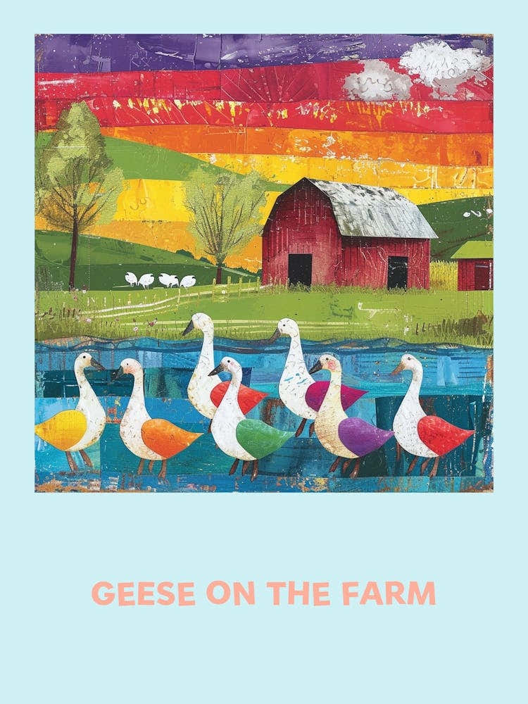 Geese On The Farm Patchwork Collage Poster 1