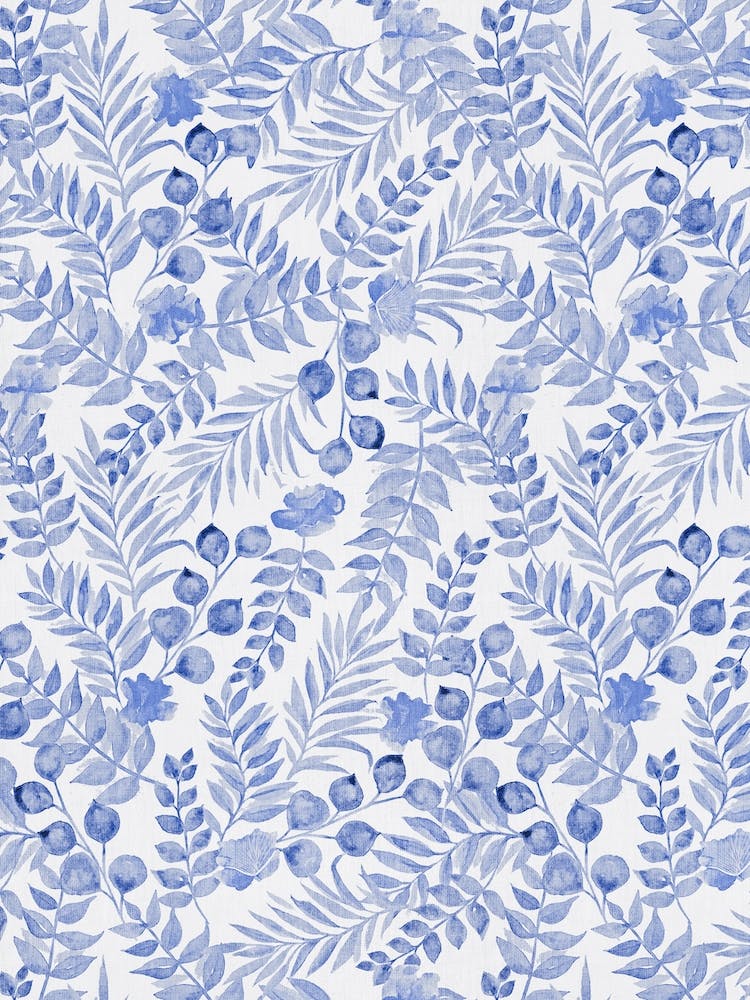 Bloomery Decor Blue Watercolor Foliage And Flowers