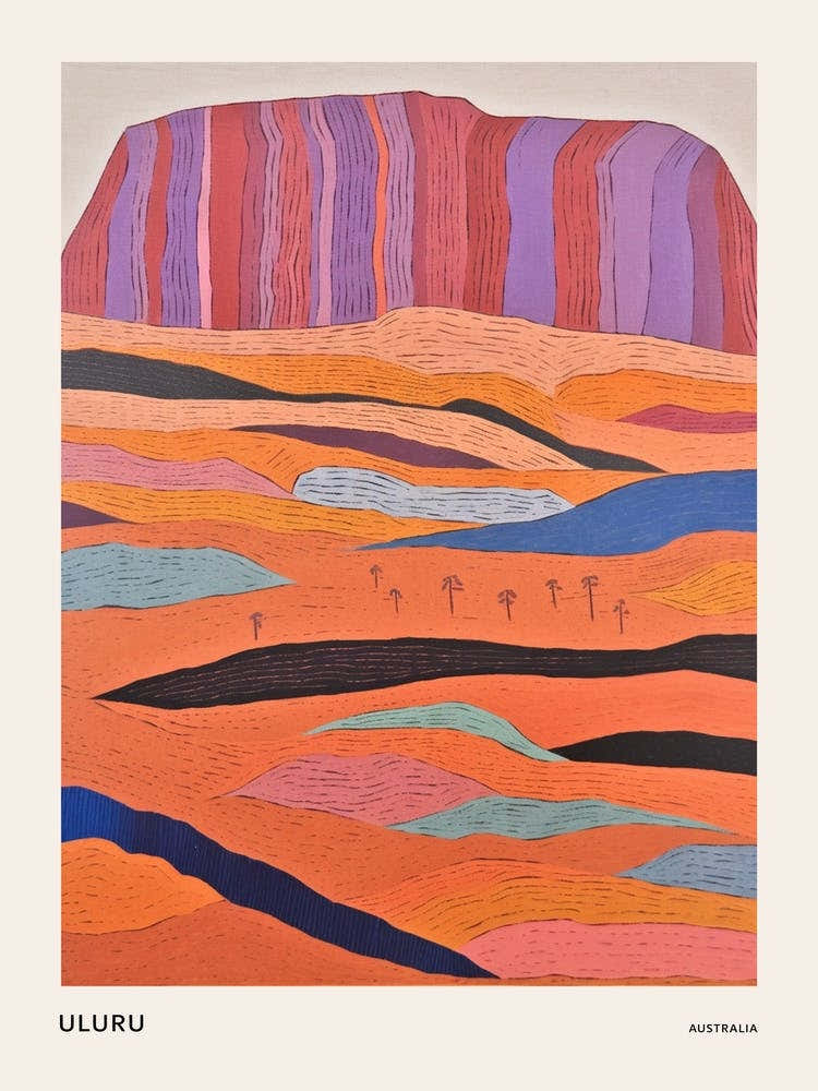 Uluru Australia 3 Colourful Mountain Illustration Poster