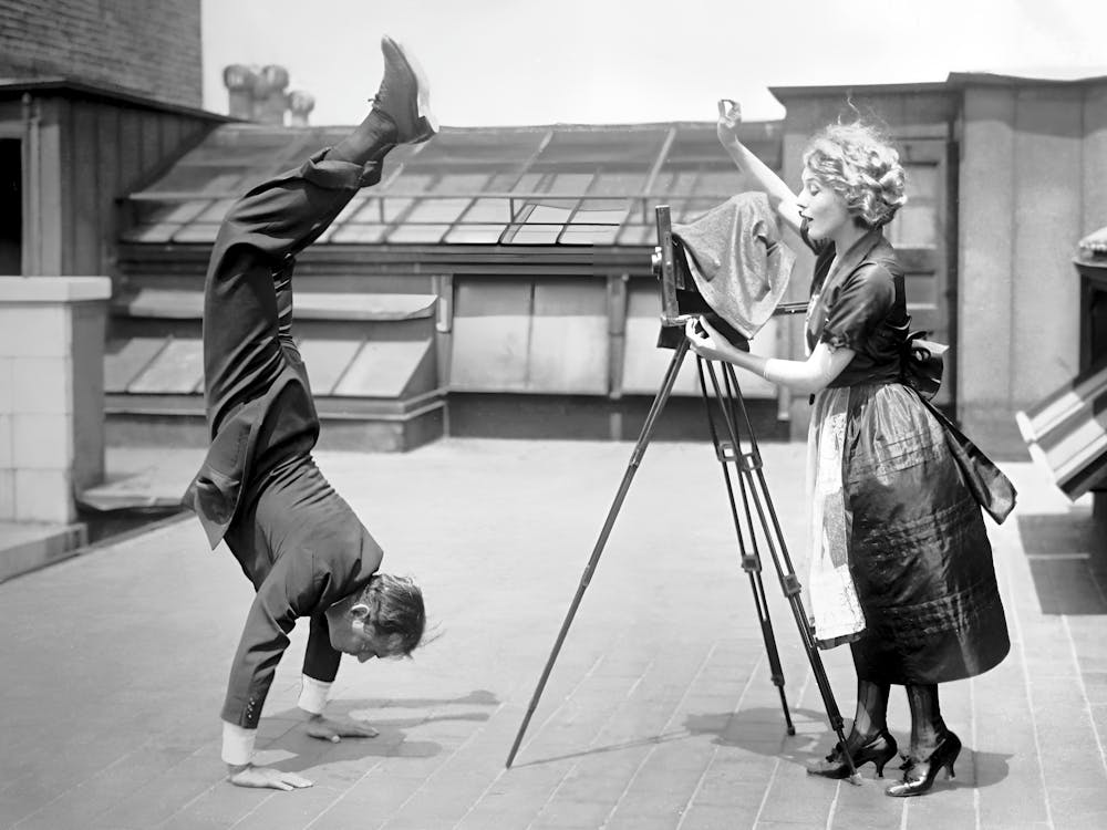 Man Doing Handstand, Vintage Black and White Old Photo