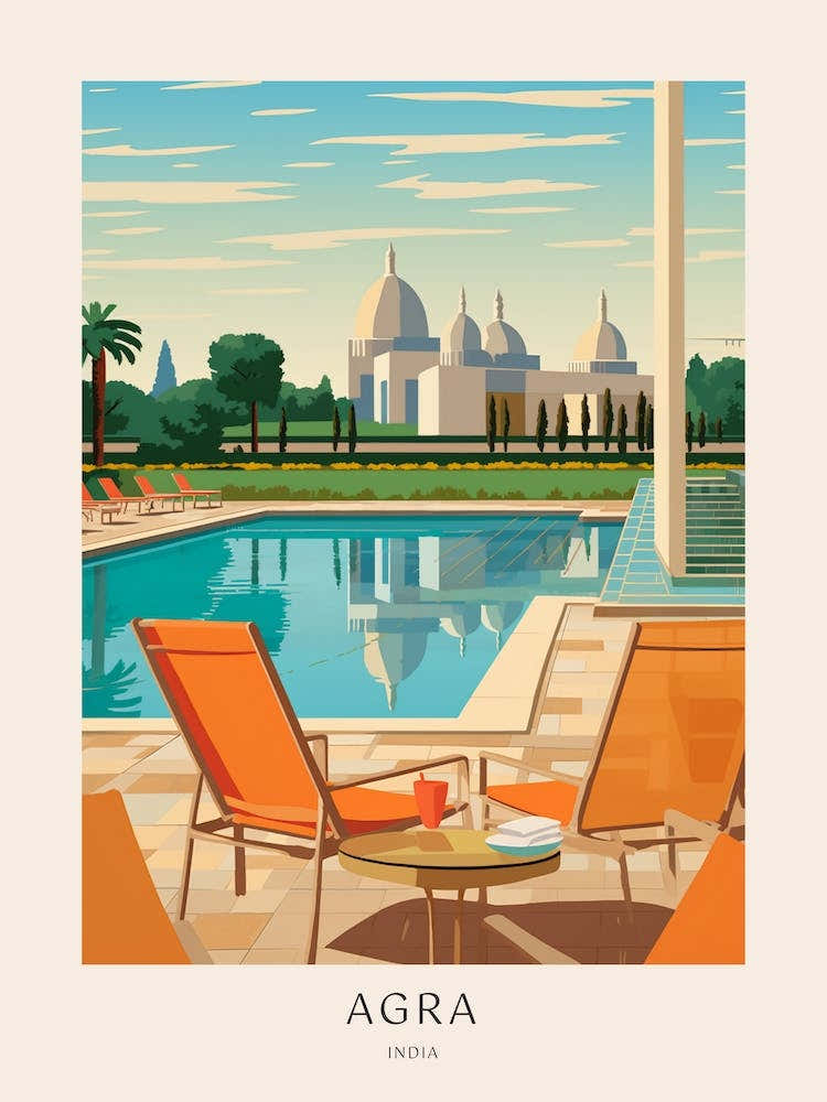 Agra, India 2 Midcentury Modern Pool Poster