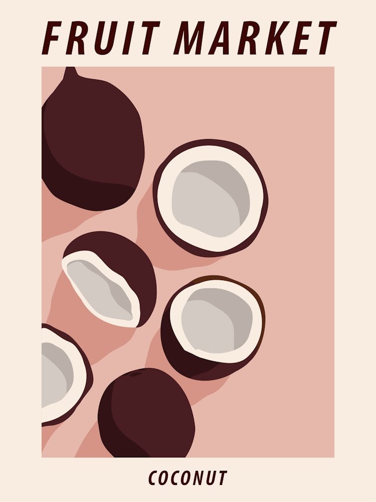 Fruit market Coconut, Exotic food art, Retro print
