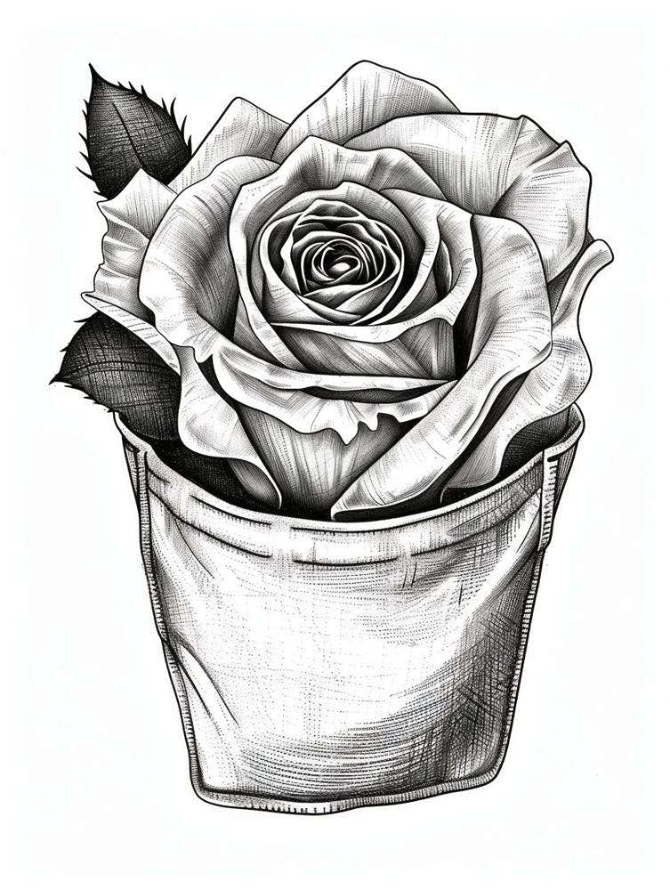 Rose In A Pocket Line Drawing 3