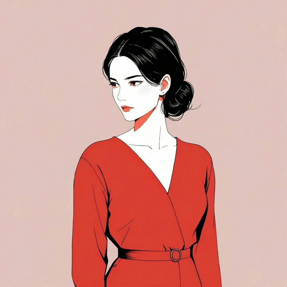 Asian Woman In Red Dress