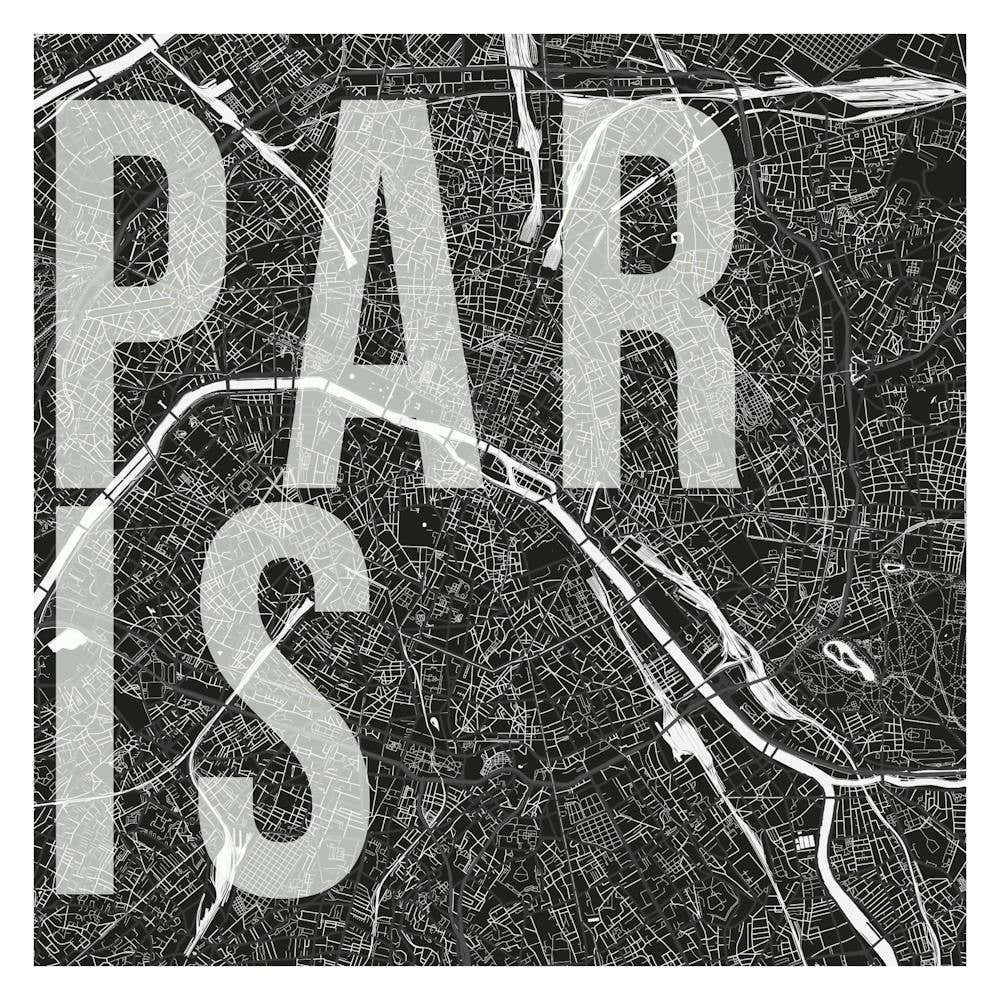 Paris Mono Street Map Text Overlay Square