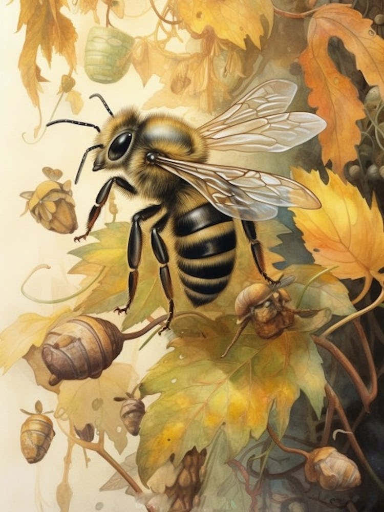 Long Horned Cellophane Bee Beehive Watercolour Illustration 3