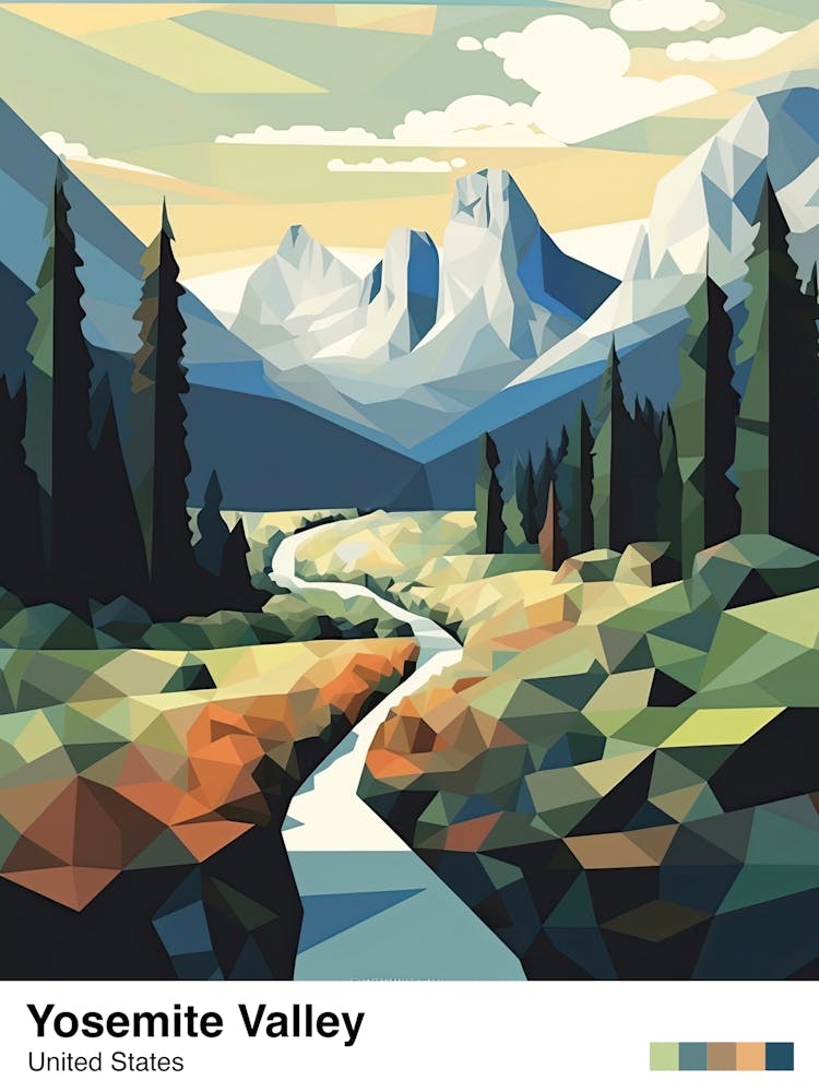 Yosemite Valley View   Geometric Vector Illustration 2 Poster