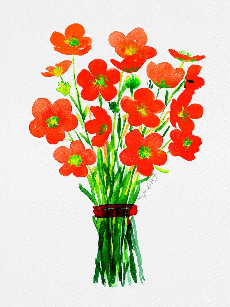 Red Poppies watercolor artwork