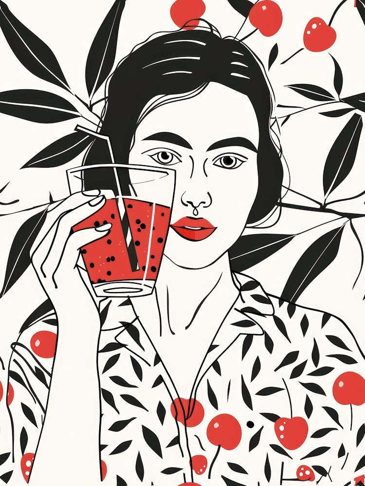 Woman Portrait With Cherries 5 Pattern