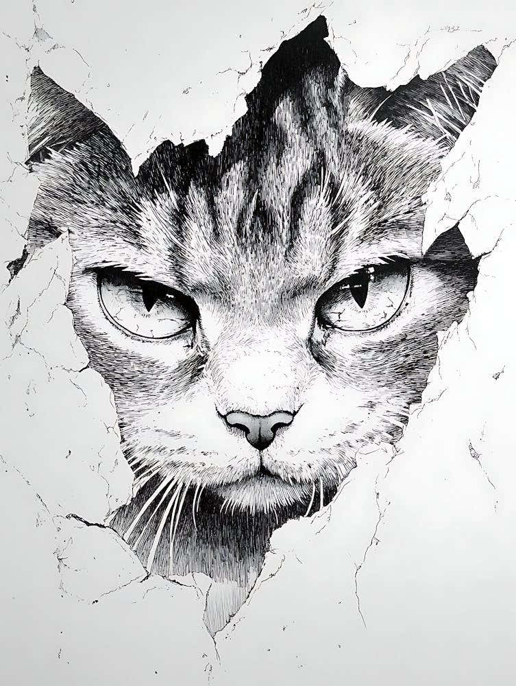 Angry Cat Watching from Wall Hole 12