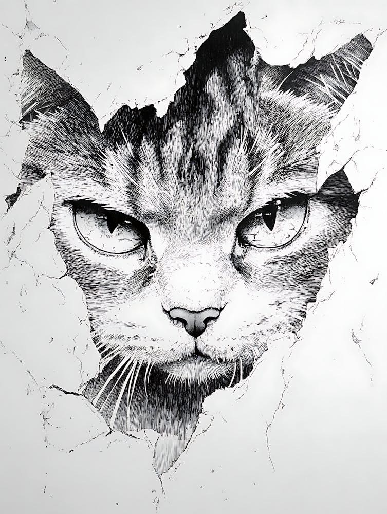 Angry Cat Watching from Wall Hole 12