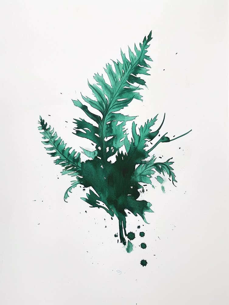 Green Ink Painting Of A Staghorn Fern 4
