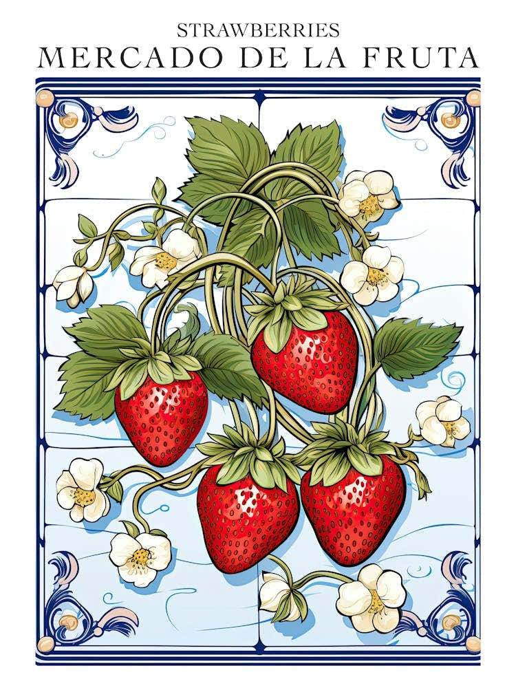 Mercado De La Fruta Strawberries Illustration 2 Poster