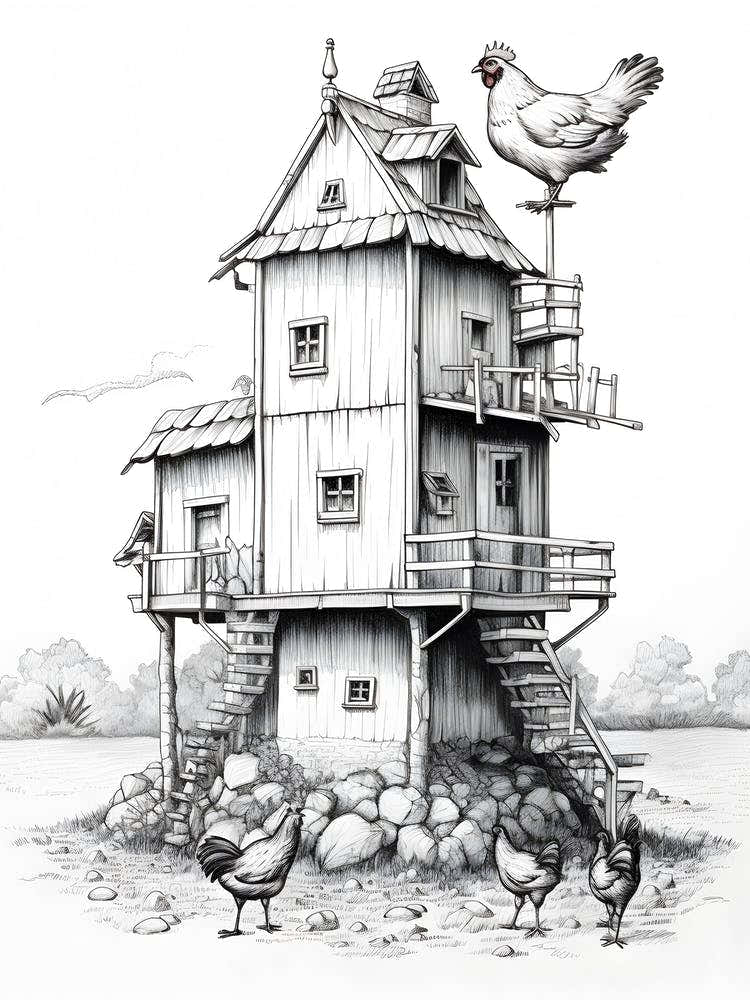 Chicken House Drawing Art