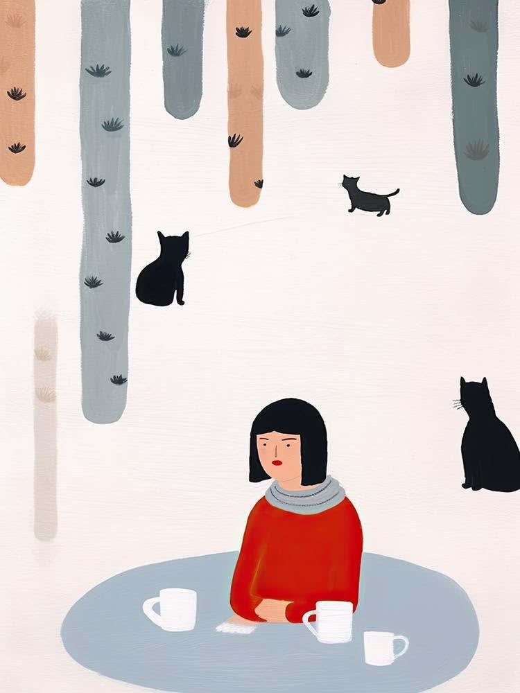 Tiny People At The Cat Cafe Illustration 6