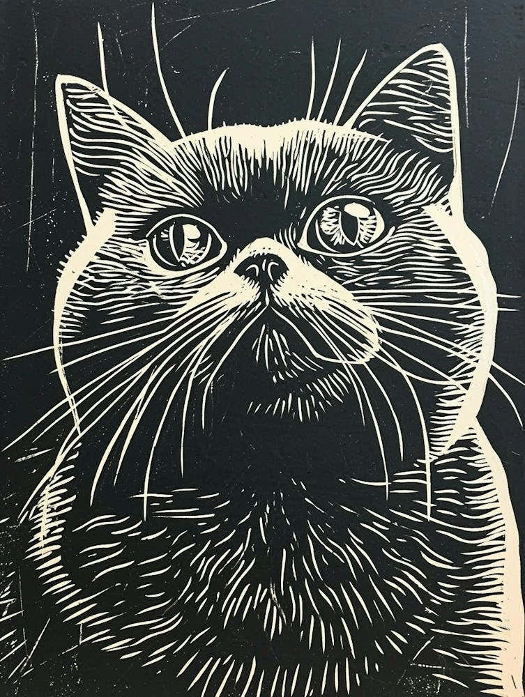 British Shorthair Linocut Blockprint 2