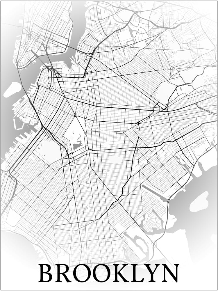 Brooklyn, New York, United States 2, City Map, Black And White Fade Design 1