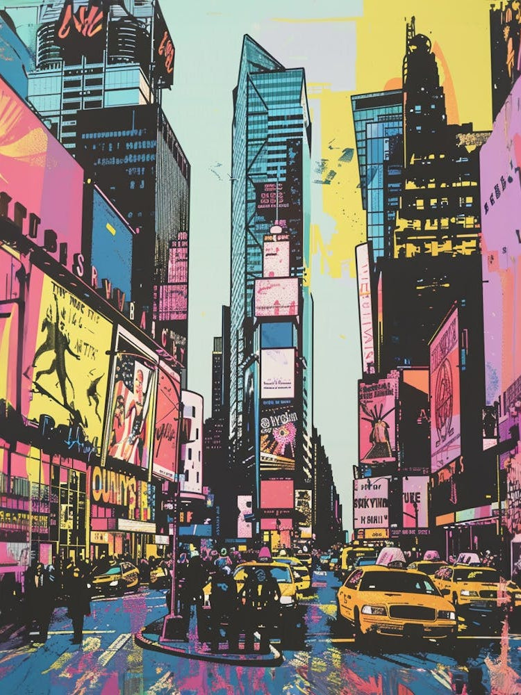 Times Square New York Colourful Silkscreen Illustration 3