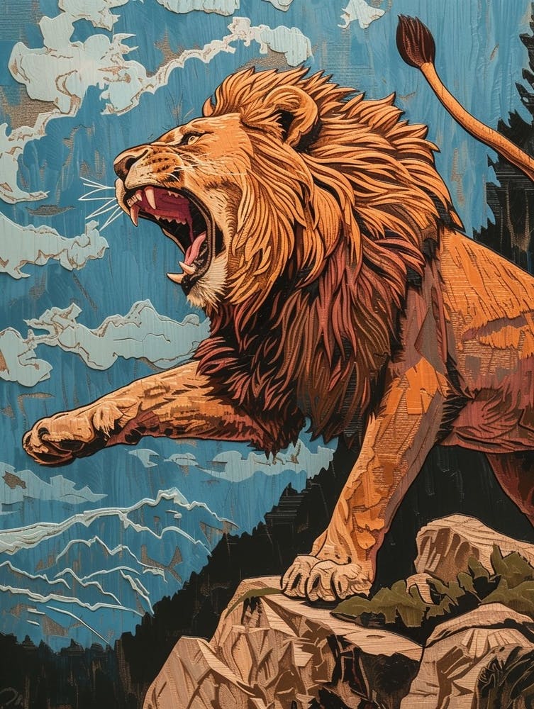 African Lion Relief Illustration Roaring 2