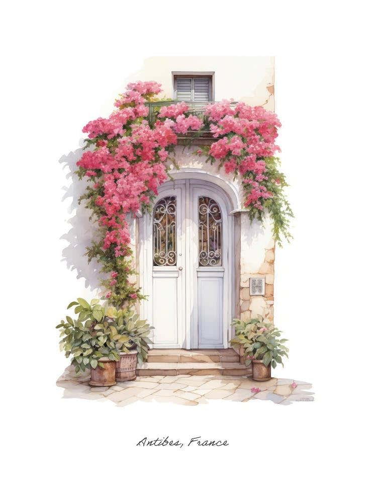 Antibes, France   Mediterranean Doors Watercolour Painting 4 Poster