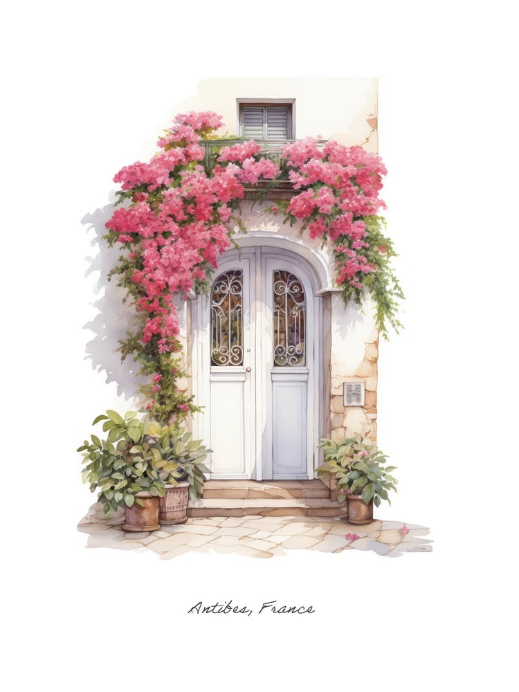 Antibes, France   Mediterranean Doors Watercolour Painting 4 Poster