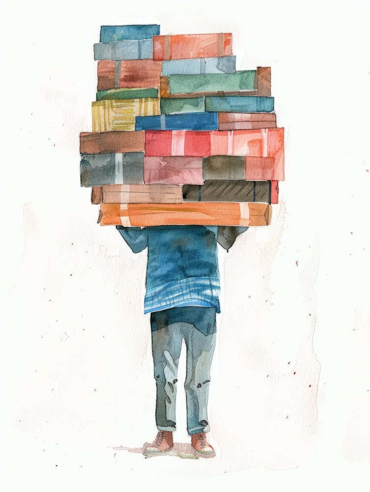 Watercolor Of A Boy Carrying Books