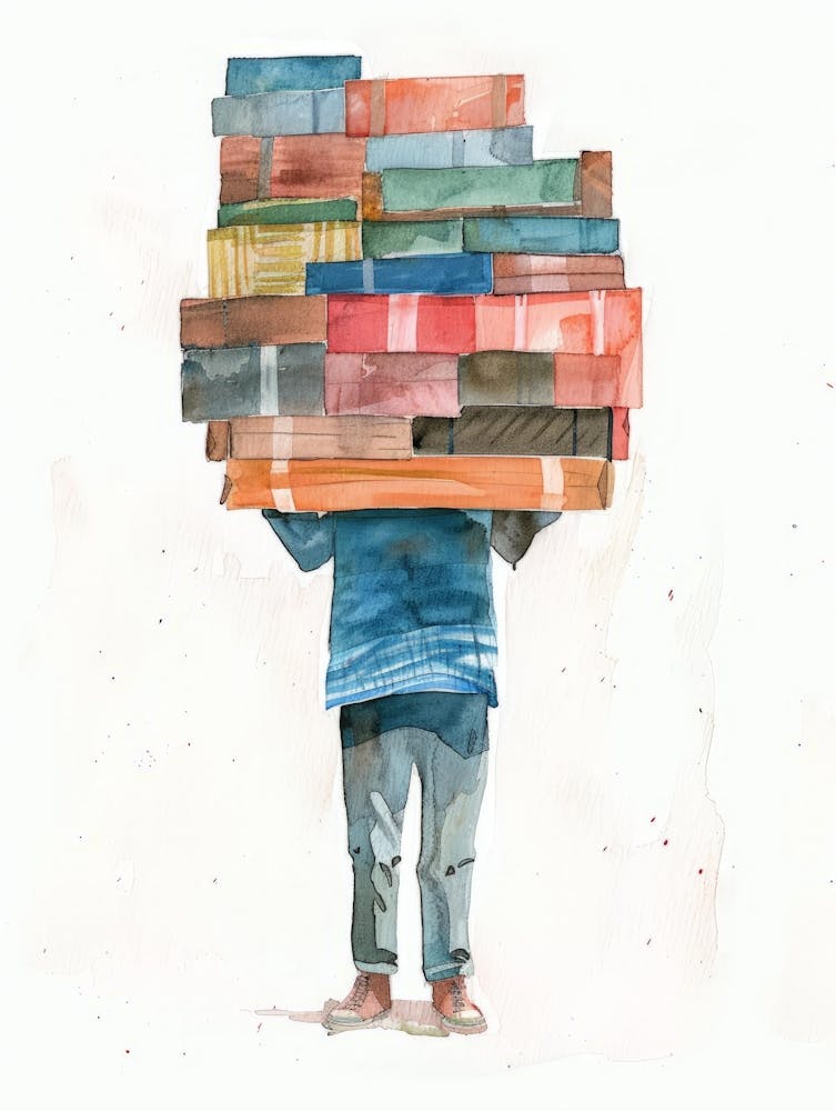 Watercolor Of A Boy Carrying Books