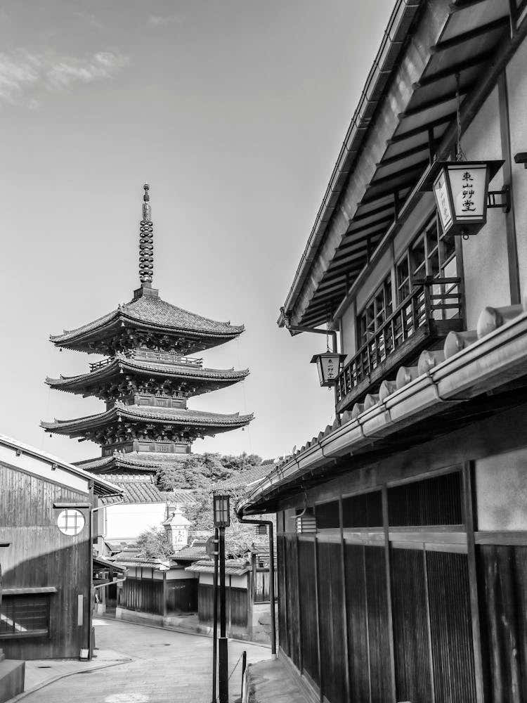 Historic Kyoto With Yasaka Pagoda In Monochrome